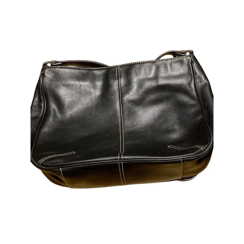 Etienne Aigner Black Leather Crossbody Bag Gold Logo Stitch Detail Hobo
